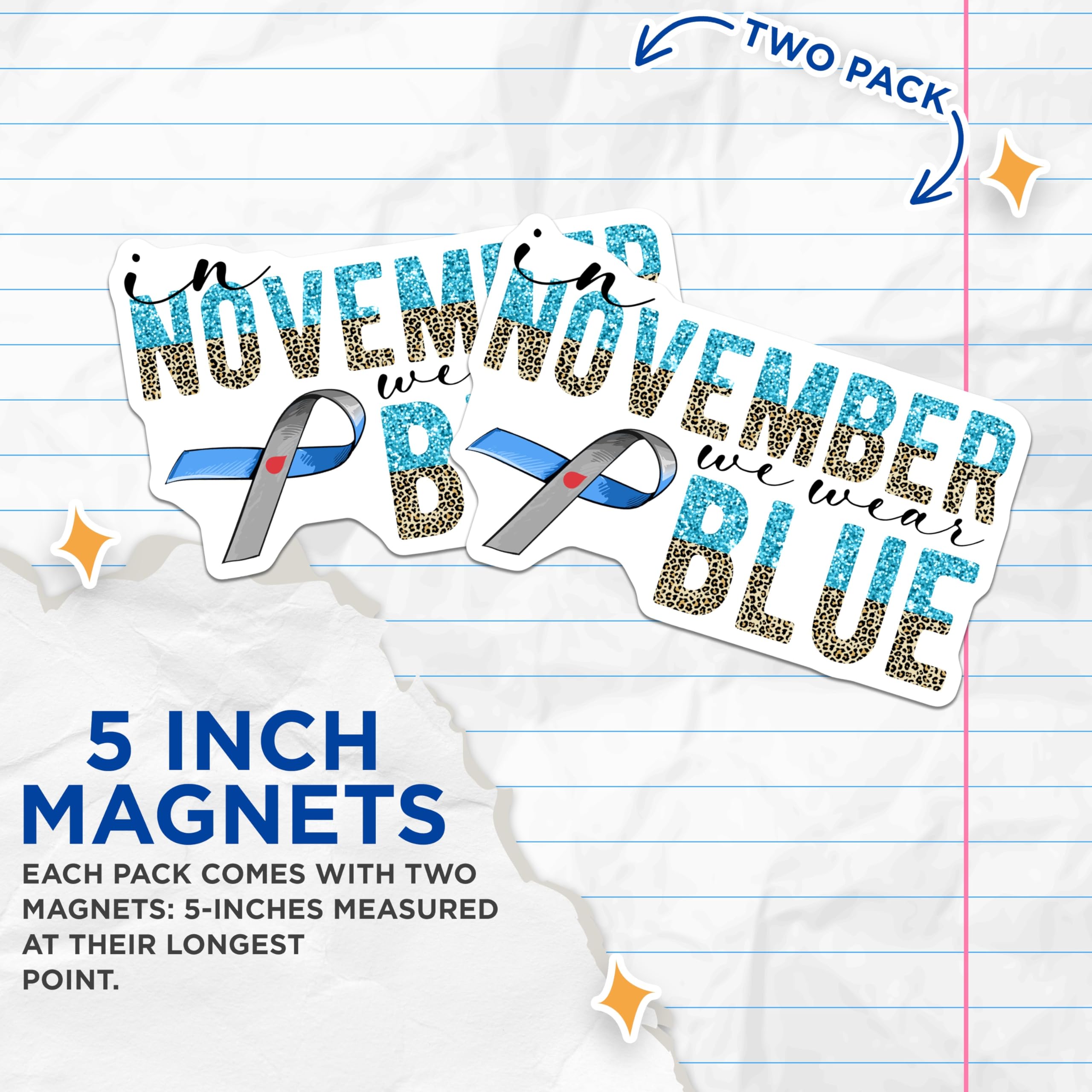 (2 Pack) Diabetes Awareness Magnets - November Wear Blue Magnet - Ribbon Fridge Magnets - 5" On Longest Side - Premium Magnet - for Cars, Refrigerators, Toolboxes, Lockers - Made in USA - MAG16840