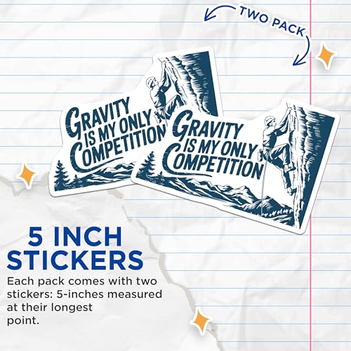 (2 Pack) Gravity is My Only Competition Stickers - Rock Climbing Motivation - Outdoor Adventure Decal - 5" On Longest Side - Sticks to Smooth Flat Surfaces - Made in USA - BMCS5793