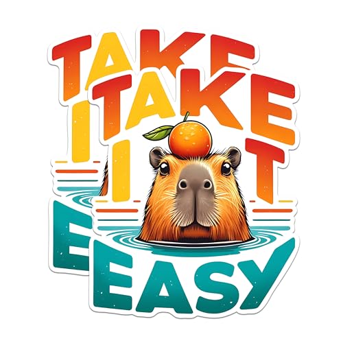 (2 Pack) Capybara Take It Easy Magnets - Cute Animal Magnets - Motivational Magnets - Orange Capybara Magnets- 5" On Longest Side - for Fridges, Toolboxes, Cars - Made in USA - MAG2663