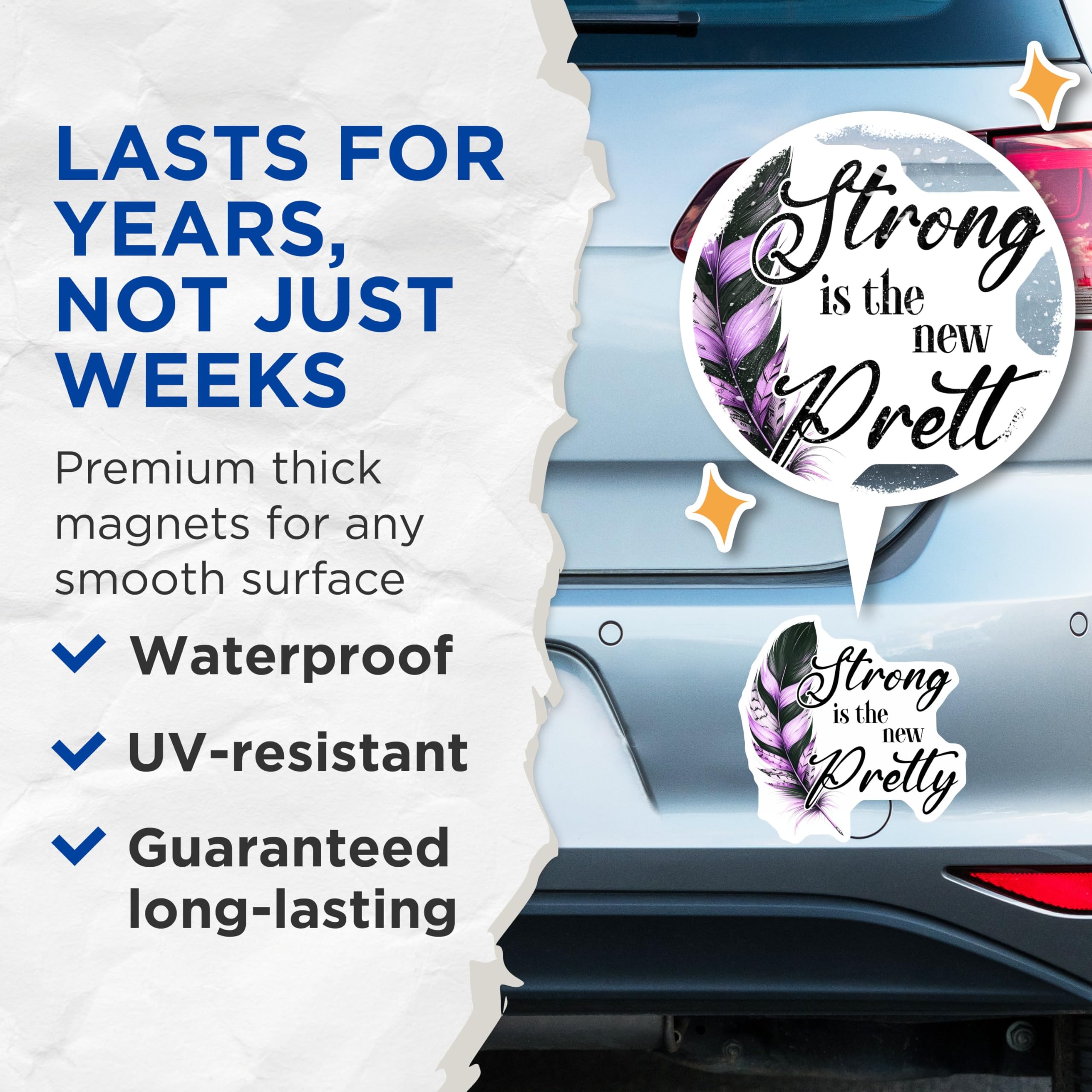 (2 Pack) Strong is The New Pretty Magnets - Inspirational Quote - Positive Message - Feathers Design DÃƒÂ©cor - 5" On Longest Side - for Cars, Fridges, Toolboxes - Made in USA - MAG7544