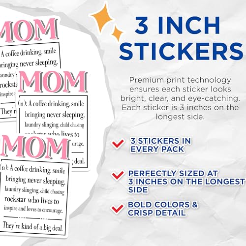 (3 Pack) Mom Definition Decals - Rockstar Mother - Coffee Lover Decal - 3 Inches On Longest Side - Easy Peel & Apply - Made in USA - 3MCS7587