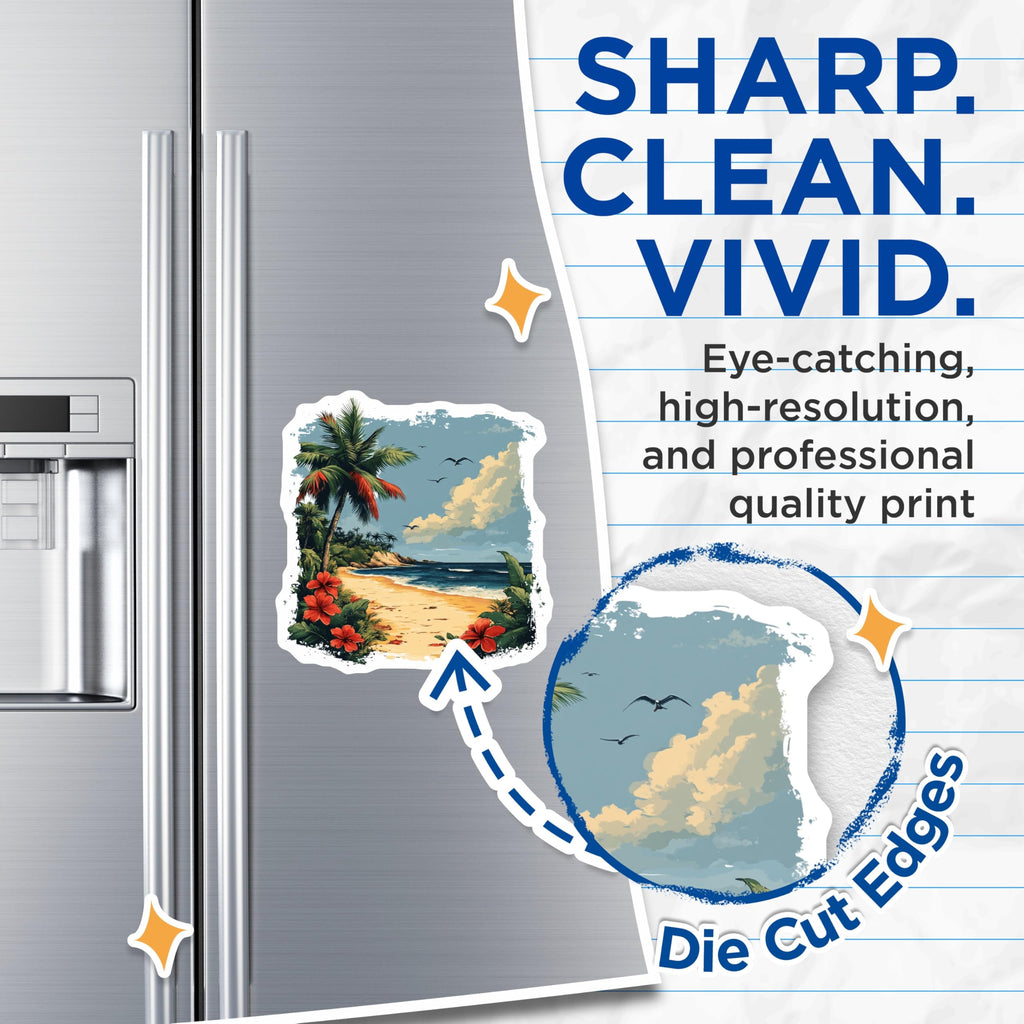 (2 Pack) Tropical Beach Scene Magnets - Palm Tree Ocean Art - Coastal Home Decor - Island Life Vacation Refrigerator Magnet - 5 Inches On Longest Side - Thick Durable Magnet - Made in USA - MAG25235