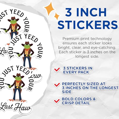 (3 Pack) Cowboy Frog Decals - Funny Frog Saying - Laptop Decals - 3 Inches On Longest Side - Easy Peel & Apply - Made in USA - 3MCS1703