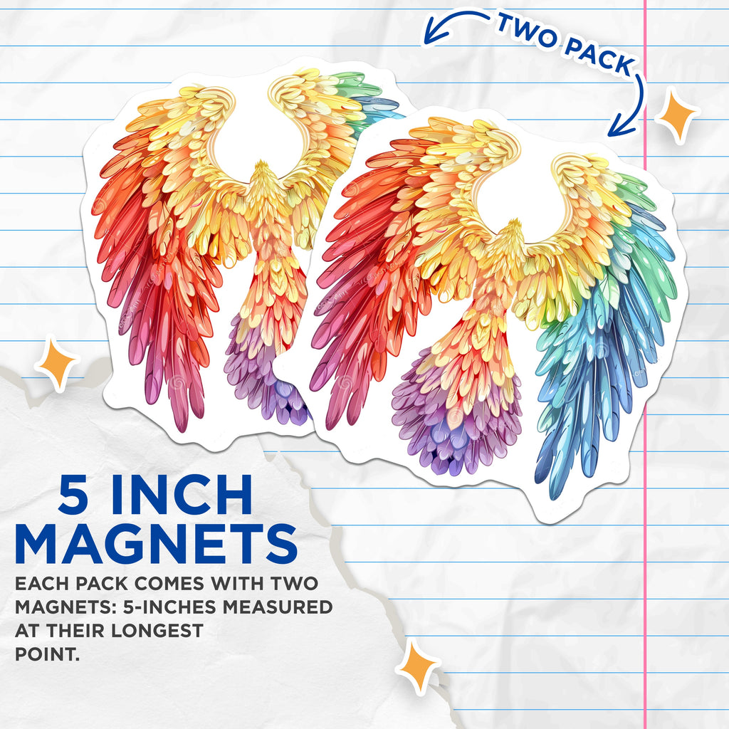 (2 Pack) Rainbow Phoenix Magnets - Mythical Bird Fantasy Decor - Vibrant Aesthetic Rebirth Symbol - 5 Inches On Longest Side - Thick Durable Magnet - Made in USA - MAG37191