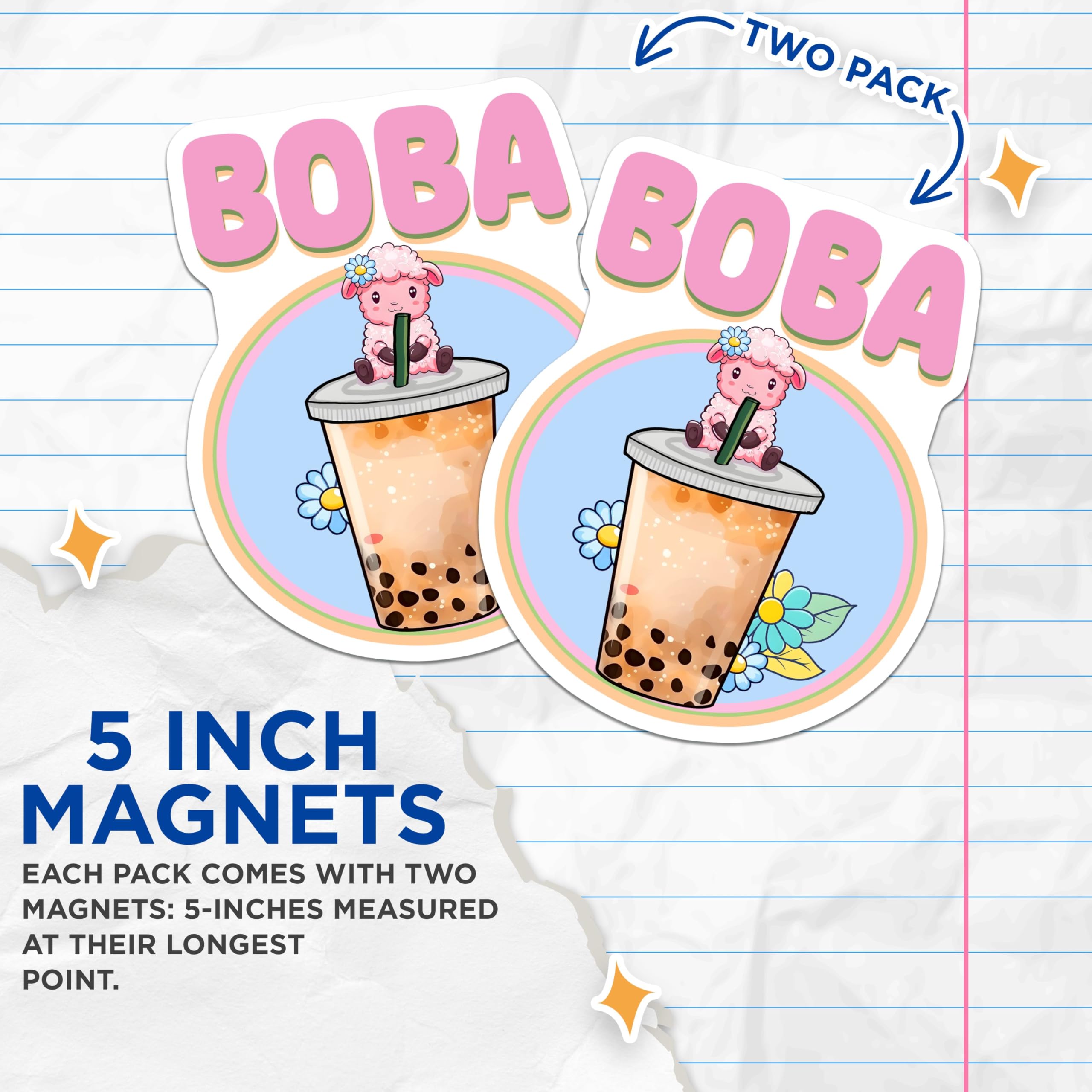 (2 Pack) Cute Boba Tea Magnets - Cartoon Lamb - 5" On Longest Side - for Cars, Fridges, Toolboxes - Made in USA - MAG7745