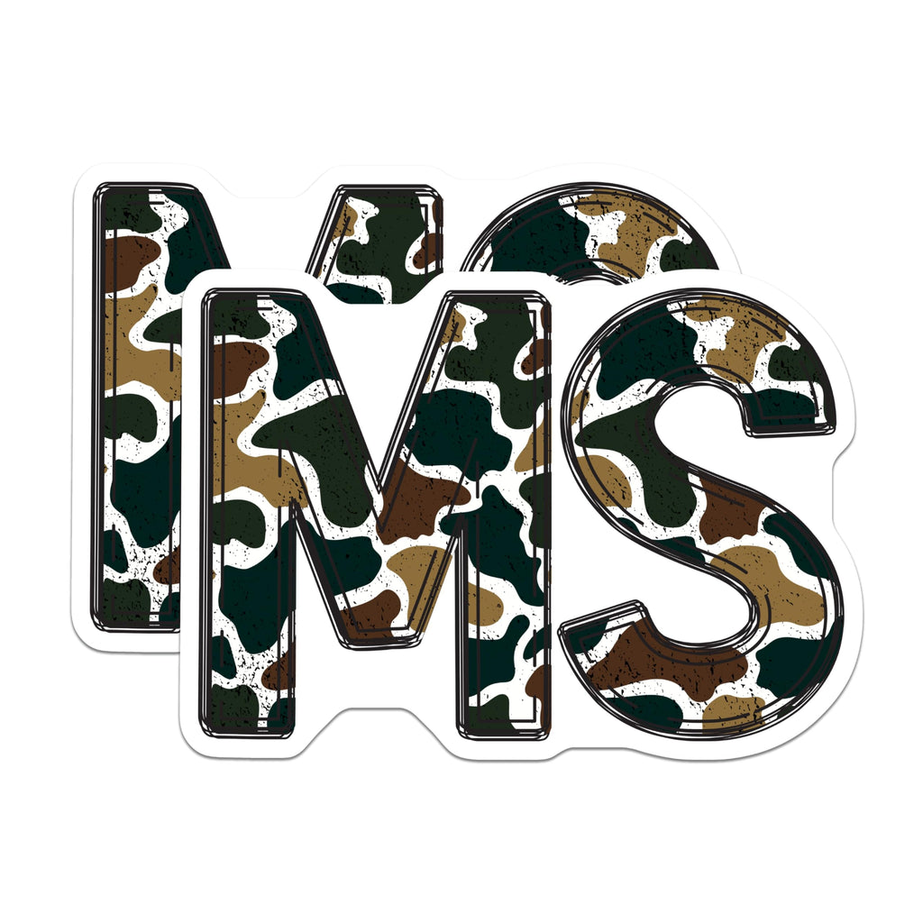 (2 Pack) MS Camouflage Magnets - Military Style Decor - Personalized Initial Art - Alphabet Letter M S - Unique Grunge Print - 5 Inches On Longest Side - Thick Durable Magnet - Made in USA - MAG20349