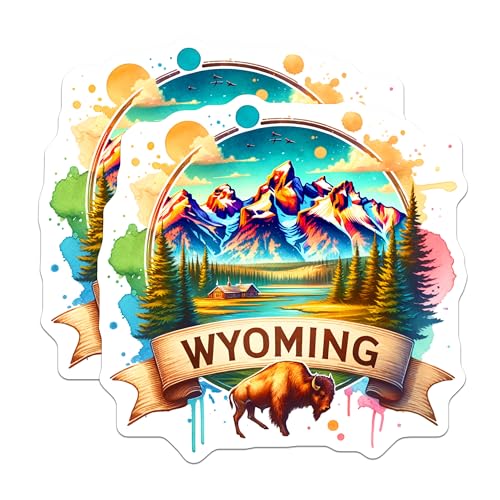 (2 Pack) Wyoming Magnets - Mountain Landscape Artwork - Nature Scene Refrigerator Magnets - 5" On Longest Side - for Cars, Fridges, Toolboxes - Made in USA - MAG6629