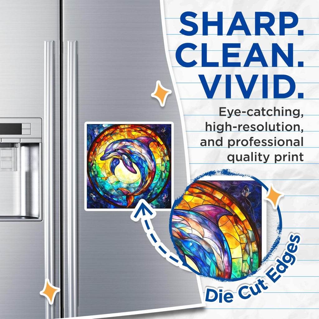 (2 Pack) Stained Glass Dolphin Magnets - Ocean Lover Decor - Coastal Kitchen Accessory - 5 Inches On Longest Side - Thick Durable Magnet - Made in USA - MAG28084