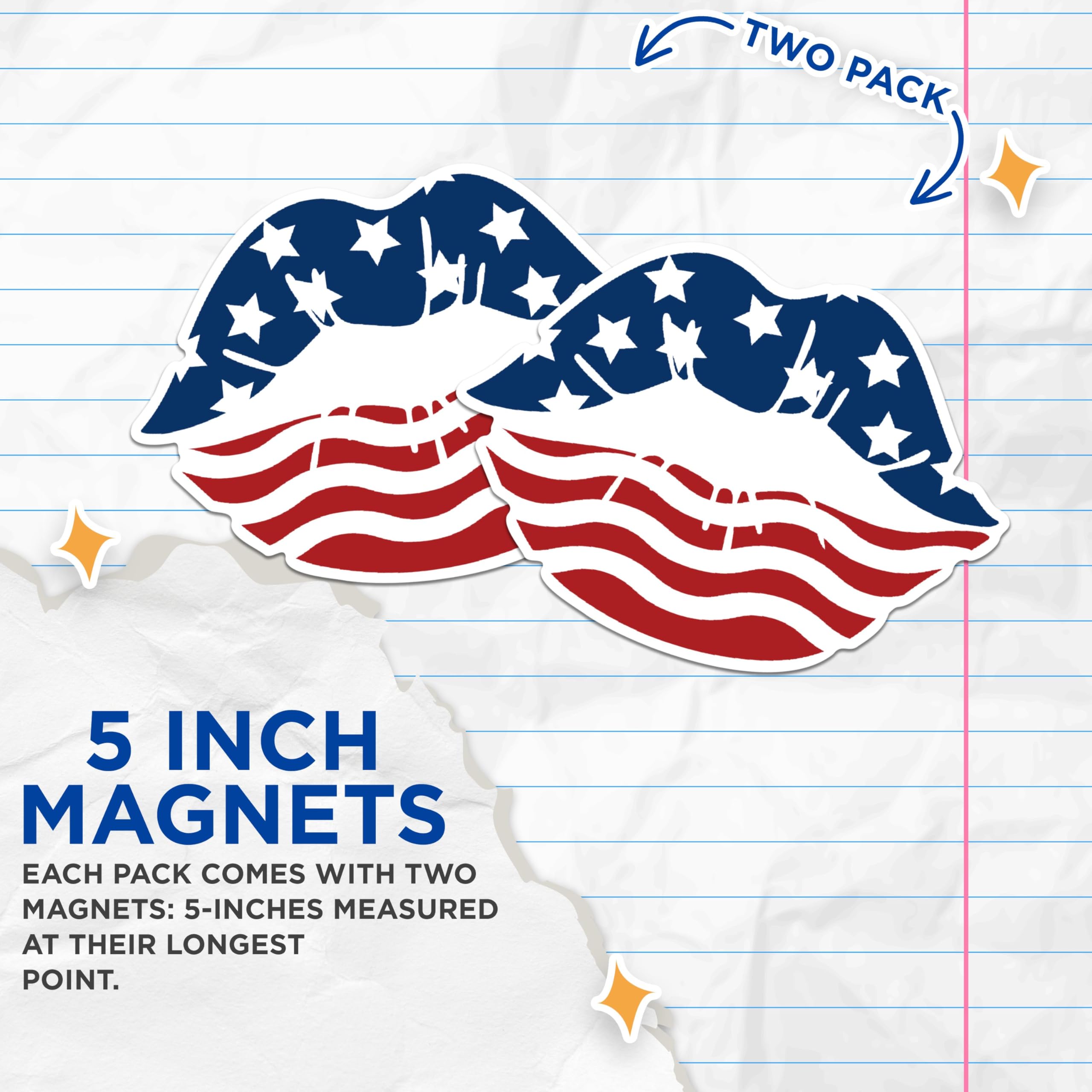 (2 Pack) Patriotic Lips Magnets - American Flag Star Magnets - USA Themed Magnetic Decor- 5" On Longest Side - for Fridges, Toolboxes, Cars - Made in USA - MAG2995