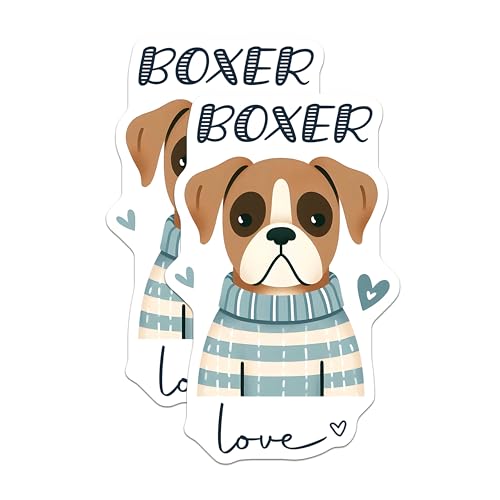 (2 Pack) Boxer Dog Stickers - Cute Animal Art - Dog Lover Gift Decal - 5" On Longest Side - Sticks to Smooth Flat Surfaces - Made in USA - BMCS7293