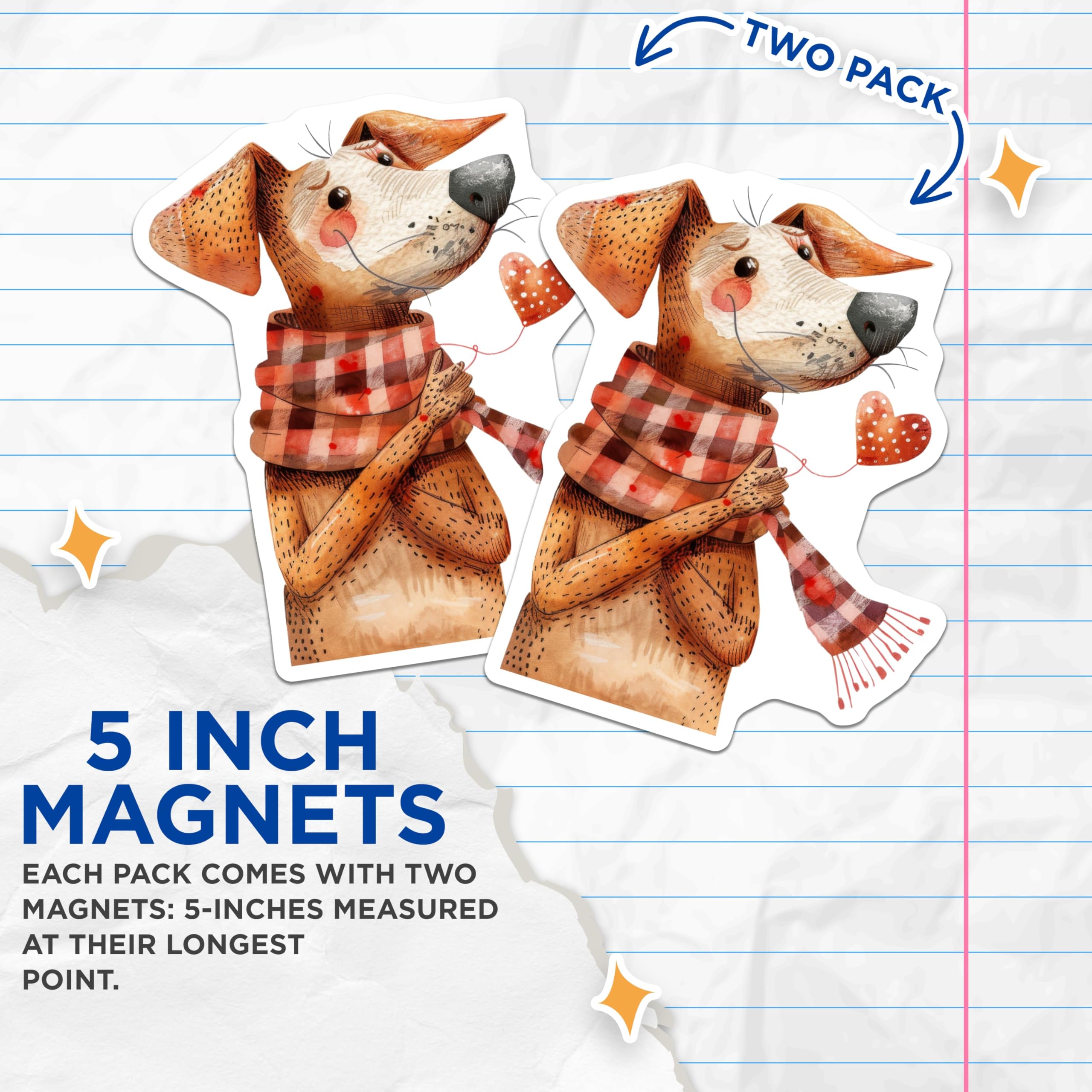 (2 Pack) Cute Dog Magnets - Watercolor Pet Lover Magnets - Cozy Scarf Animal Art for Fridge - 5 Inches On Longest Side - Thick Durable Magnet - Made in USA - MAG27245