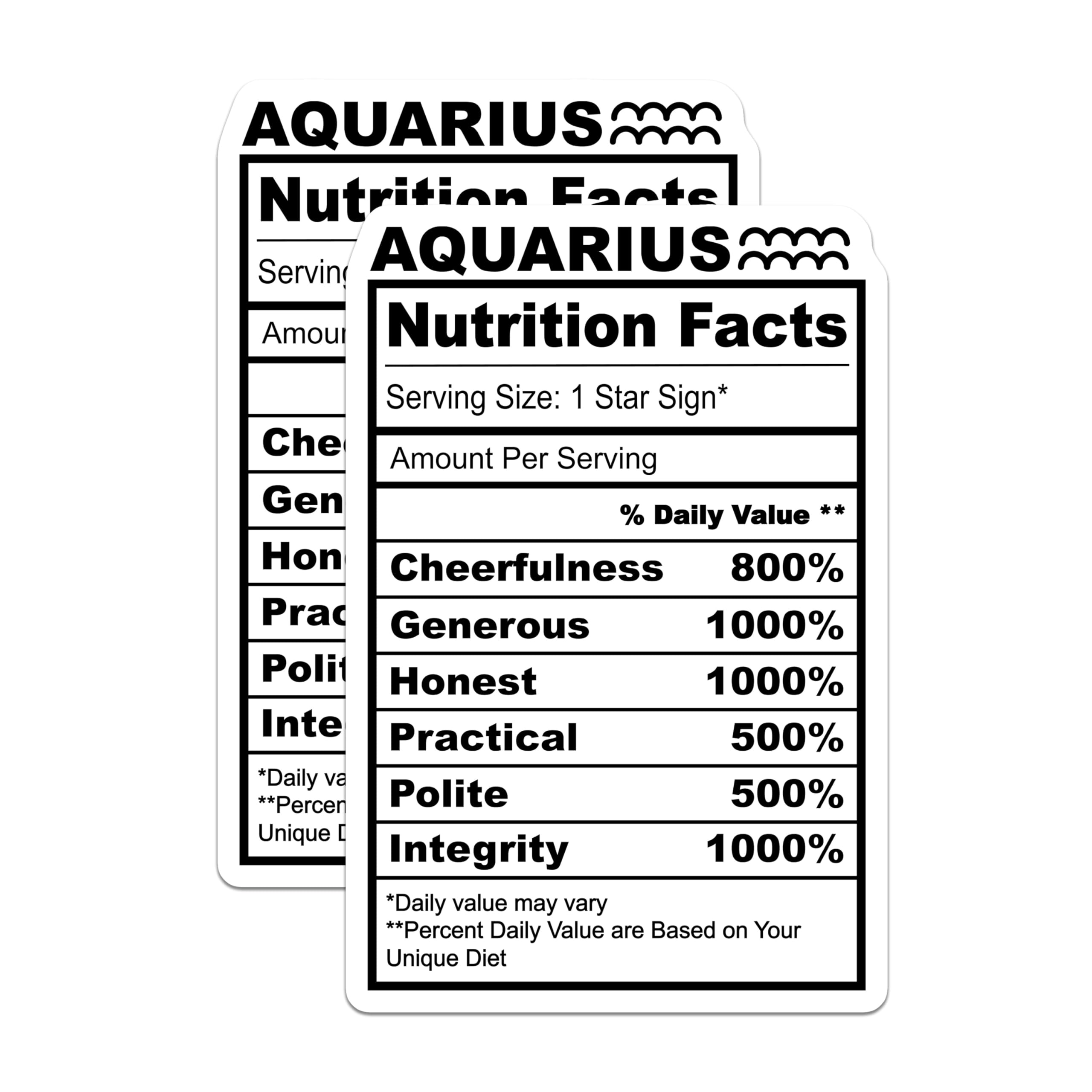 (2 Pack) Aquarius Zodiac Magnets - Nutrition Facts Funny Star Sign - Astrology Magnet - 5" On Longest Side - Premium Magnet - for Cars, Refrigerators, Toolboxes, Lockers - Made in USA - MAG15390