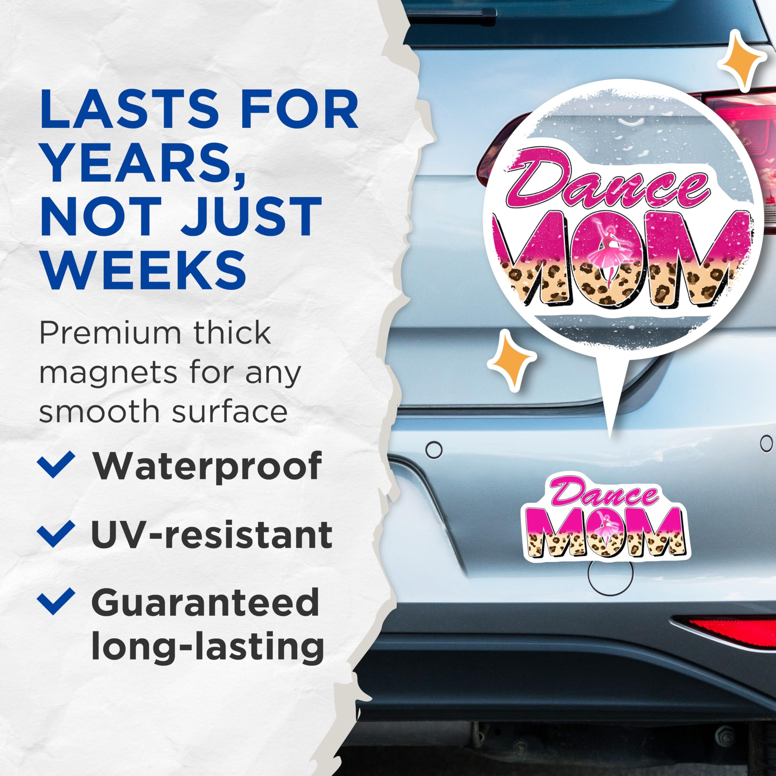 (2 Pack) Dance Mom Magnets - Ballerina Mom - Leopard Print Magnets - 5" On Longest Side - Premium Magnet - for Cars, Refrigerators, Toolboxes, Lockers - Made in USA - MAG16371