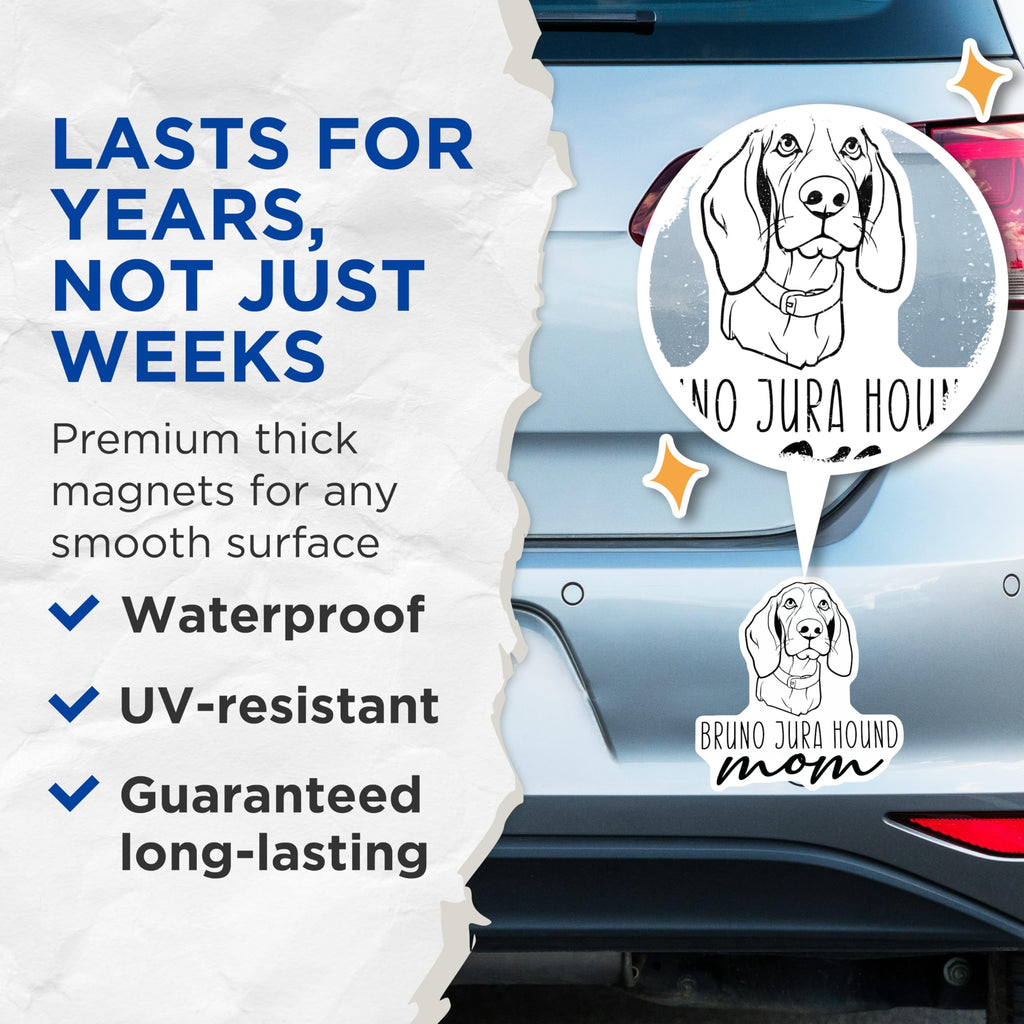 (2 Pack) Bruno Jura Hound Mom Magnets - Dog Breed Lover Decor - Fur Mama Refrigerator Art - 5 Inches On Longest Side - Thick Durable Magnet - Made in USA - MAG27034