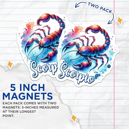 (2 Pack) Scorpio Zodiac Magnets - Astrology Art - Horoscope Gift Ideas - 5" On Longest Side - for Cars, Fridges, Toolboxes - Made in USA - MAG6838