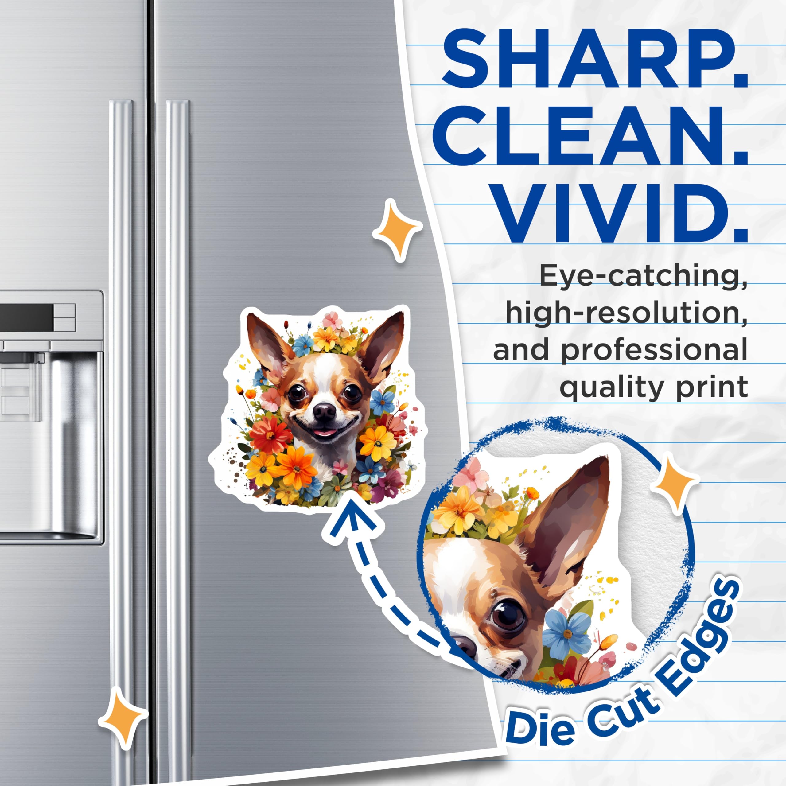 (2 Pack) Smiling Chihuahua Magnets - Vibrant Floral Dog Art - Adorable Pet Lover Appliance Decor - Happy Dog Fridge Accessory - 5 Inches On Longest Side - Thick Durable Magnet - Made in USA - MAG23426