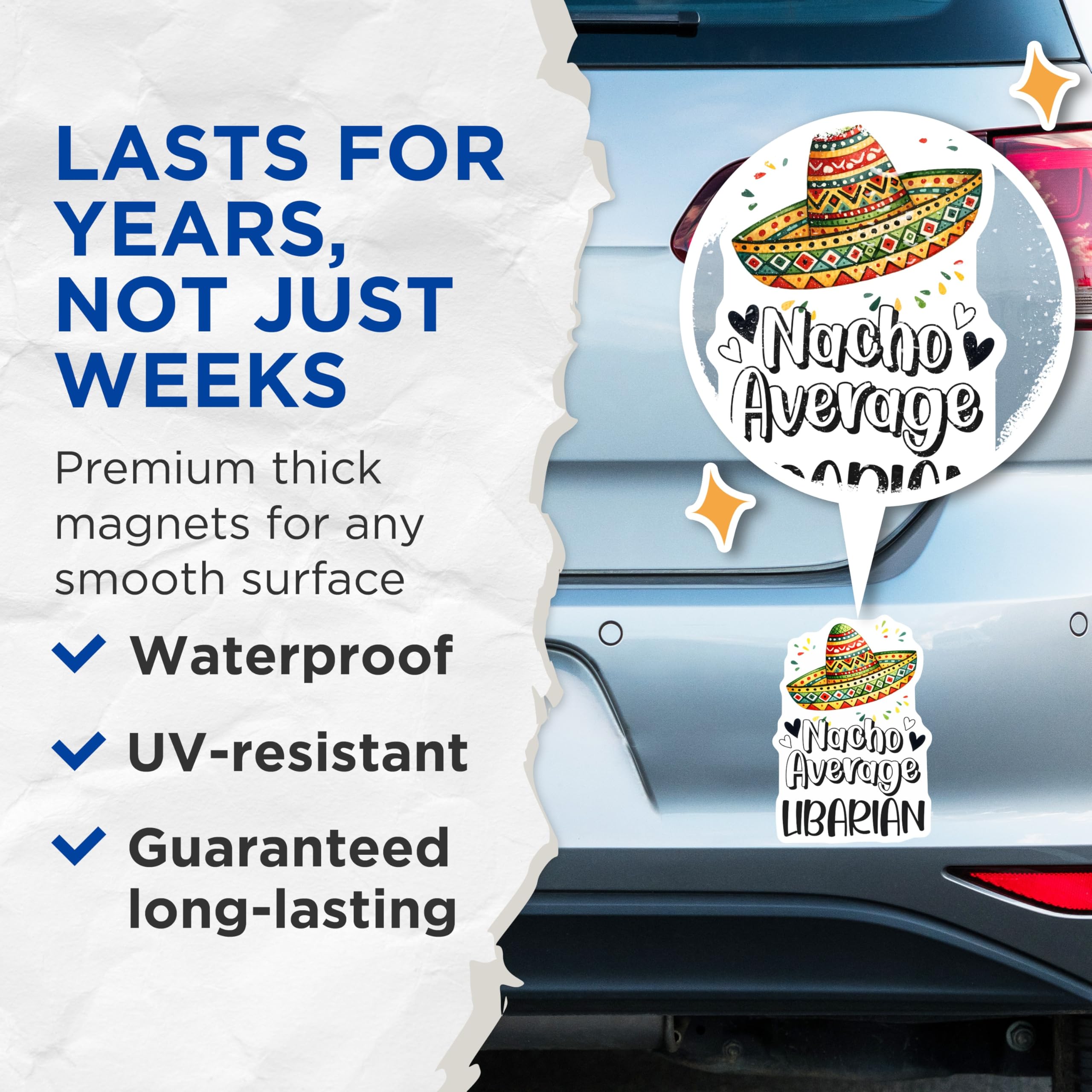(2 Pack) Librarian Magnets - Nacho Average - Library Sombrero Decor - 5" On Longest Side - Premium Magnet - for Cars, Refrigerators, Toolboxes, Lockers - Made in USA - MAG15982