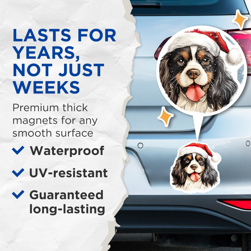(2 Pack) Cavalier King Charles Spaniel Magnets - Christmas Dog Decor - Pet Lover Fridge Accessory - 5 Inches On Longest Side - Thick Durable Magnet - Made in USA - MAG29876