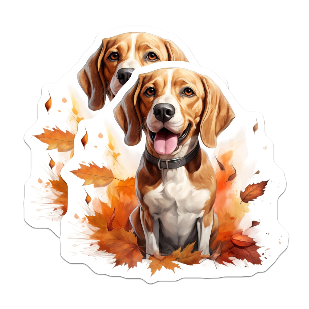 (2 Pack) Happy Beagle Dog Magnets - Autumn Fall Leaves Decor - Cute Pet Refrigerator Accessory - 5 Inches On Longest Side - Thick Durable Magnet - Made in USA - MAG24374