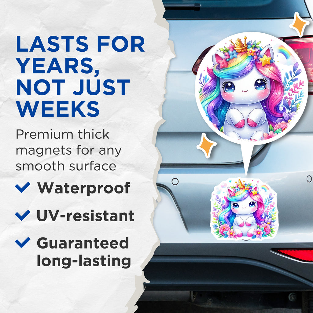 (2 Pack) Cute Unicorn Magnets - Kawaii Rainbow Fantasy Decor - Kids Room Locker Fridge Aesthetic Magnets - 5 Inches On Longest Side - Thick Durable Magnet - Made in USA - MAG38669
