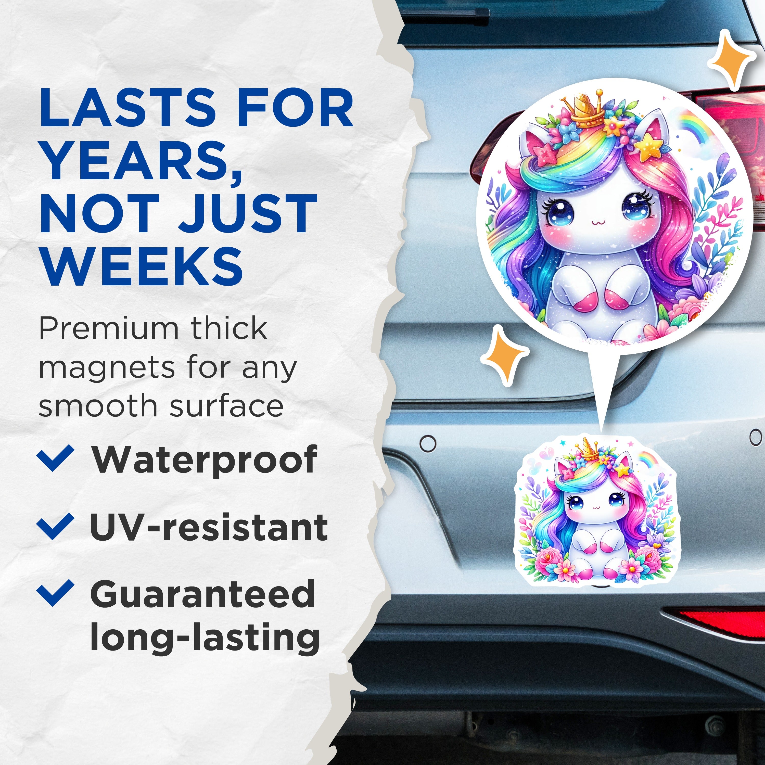 (2 Pack) Cute Unicorn Magnets - Kawaii Rainbow Fantasy Decor - Kids Room Locker Fridge Aesthetic Magnets - 5 Inches On Longest Side - Thick Durable Magnet - Made in USA - MAG38669