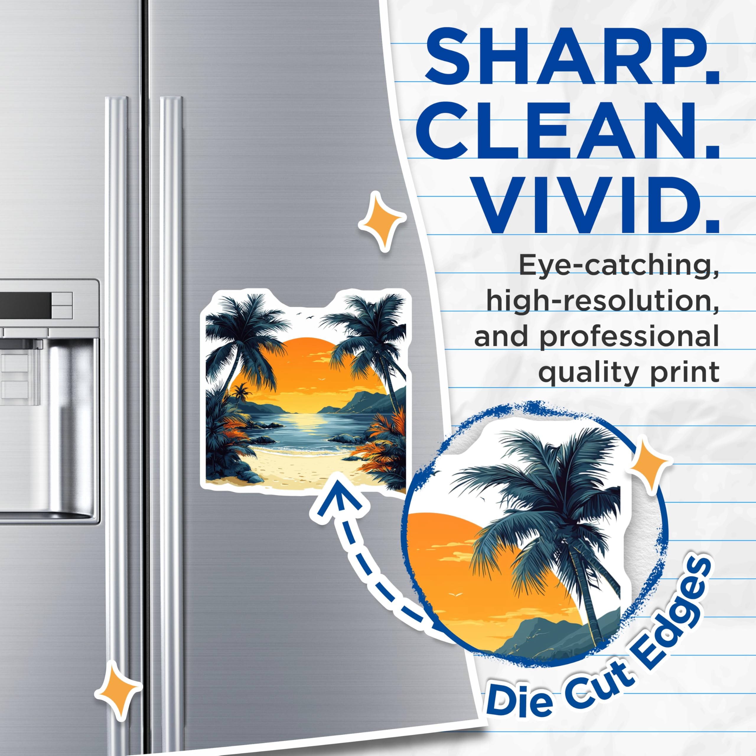 (2 Pack) Tropical Sunset Magnets - Beach Palm Tree Ocean Decor - Coastal Paradise Refrigerator Accessories - 5 Inches On Longest Side - Thick Durable Magnet - Made in USA - MAG27291