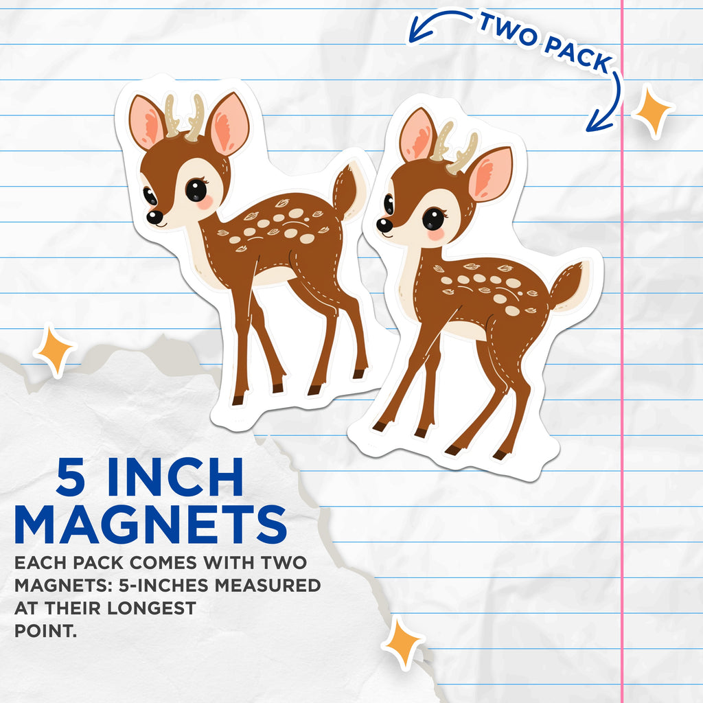 (2 Pack) Cute Baby Deer Magnets - Woodland Fawn Decor - Kawaii Animal Magnet - Nursery Refrigerator Art - Kids Room Decor - 5 Inches On Longest Side - Thick Durable Magnet - Made in USA - MAG36439