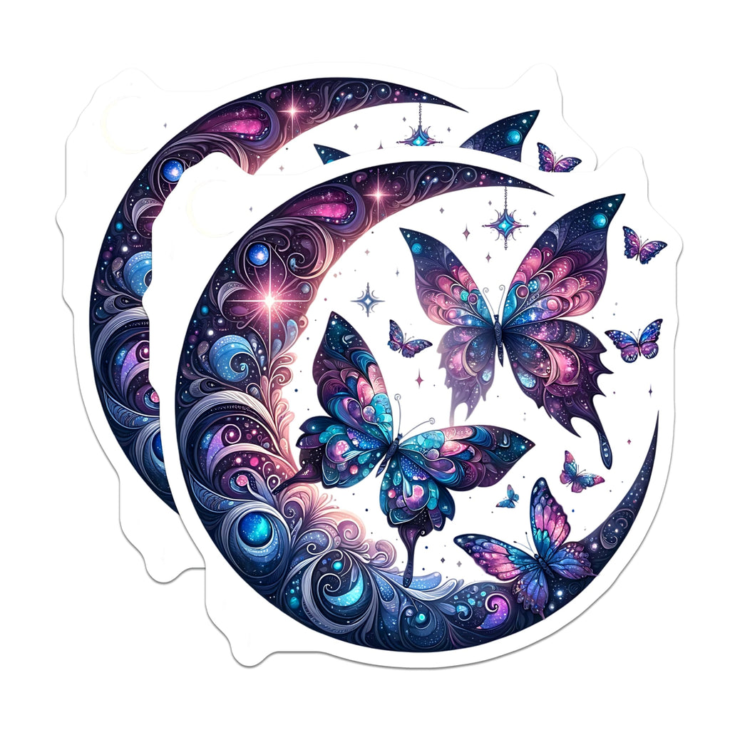 (2 Pack) Butterfly Moon Magnets - Celestial Art - Whimsical Home Decor - 5" On Longest Side - Premium Magnet - for Cars, Refrigerators, Toolboxes, Lockers - Made in USA - MAG14186