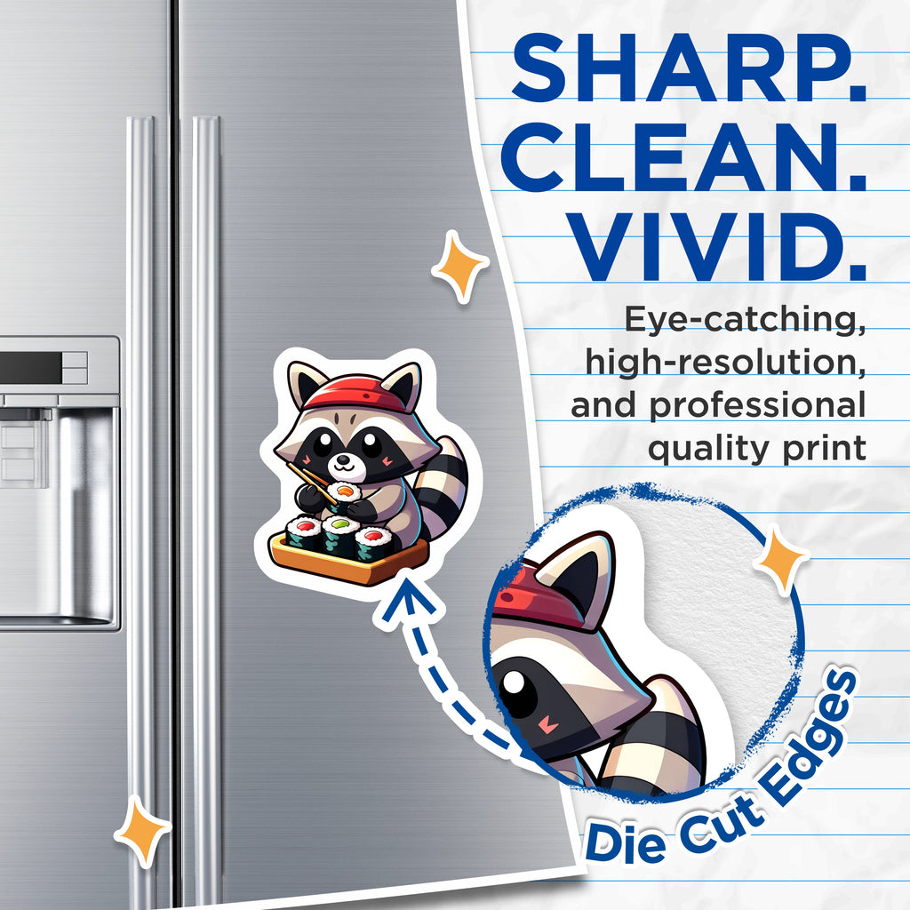 (2 Pack) Cute Raccoon Sushi Magnets - Kawaii Animal Fridge Decor - Japanese Food Lover Kitchen Art - Funny Foodie Locker Decor - 5" - Durable Magnet - Made in USA - MAG38366