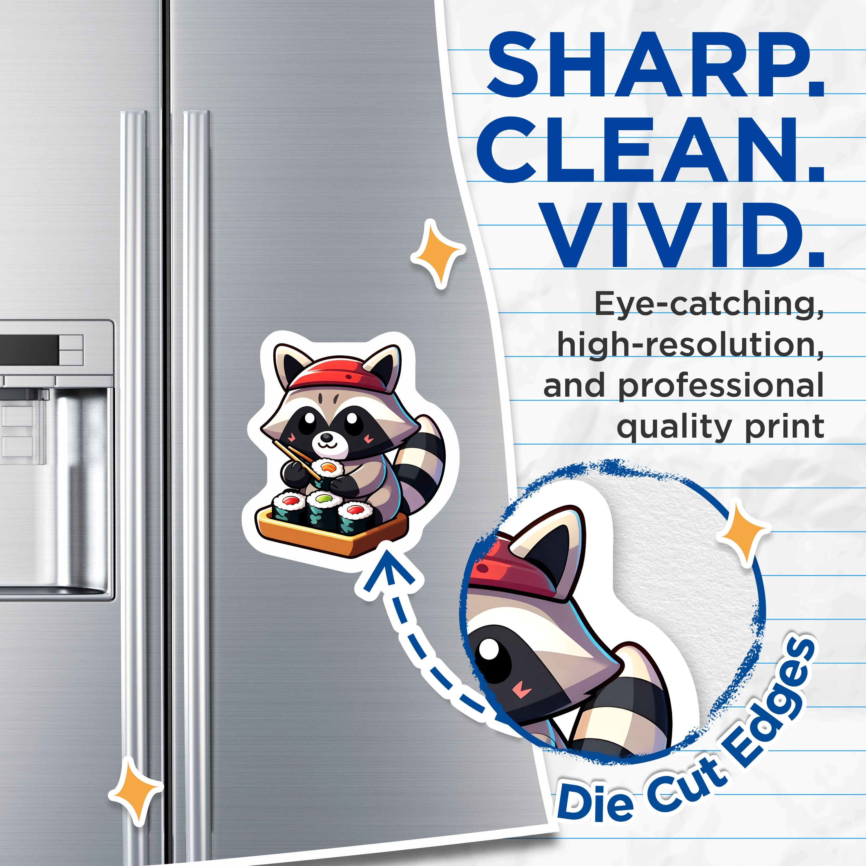(2 Pack) Cute Raccoon Sushi Magnets - Kawaii Animal Fridge Decor - Japanese Food Lover Kitchen Art - Funny Foodie Locker Decor - 5" - Durable Magnet - Made in USA - MAG38366