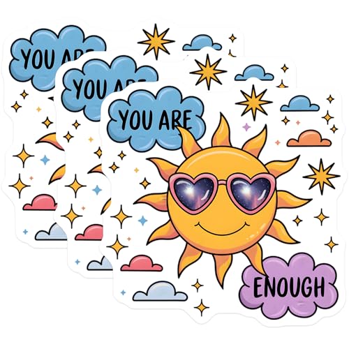 (3 Pack) You are Enough Decals - Positive Affirmation - Sunshine Laptop Stickers- 3 Inches On Longest Side - Easy Peel & Apply - Made in USA - 3MCS5329