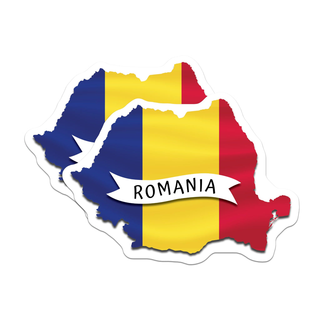 (2 Pack) Romania Flag Stickers - Romanian Pride - Map of Romania - 5" On Longest Side - Sticks to Smooth Flat Surfaces - Made in USA - BMCS17362