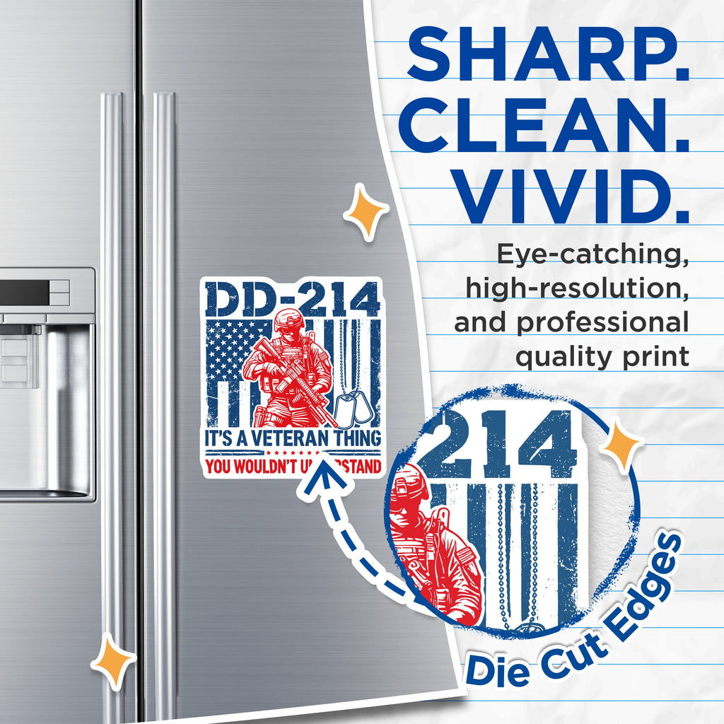 (2 Pack) DD-214 Veteran Magnets - Military Service Member - Patriotic American Flag Art - 5 Inches On Longest Side - Thick Durable Magnet - Made in USA - MAG36093