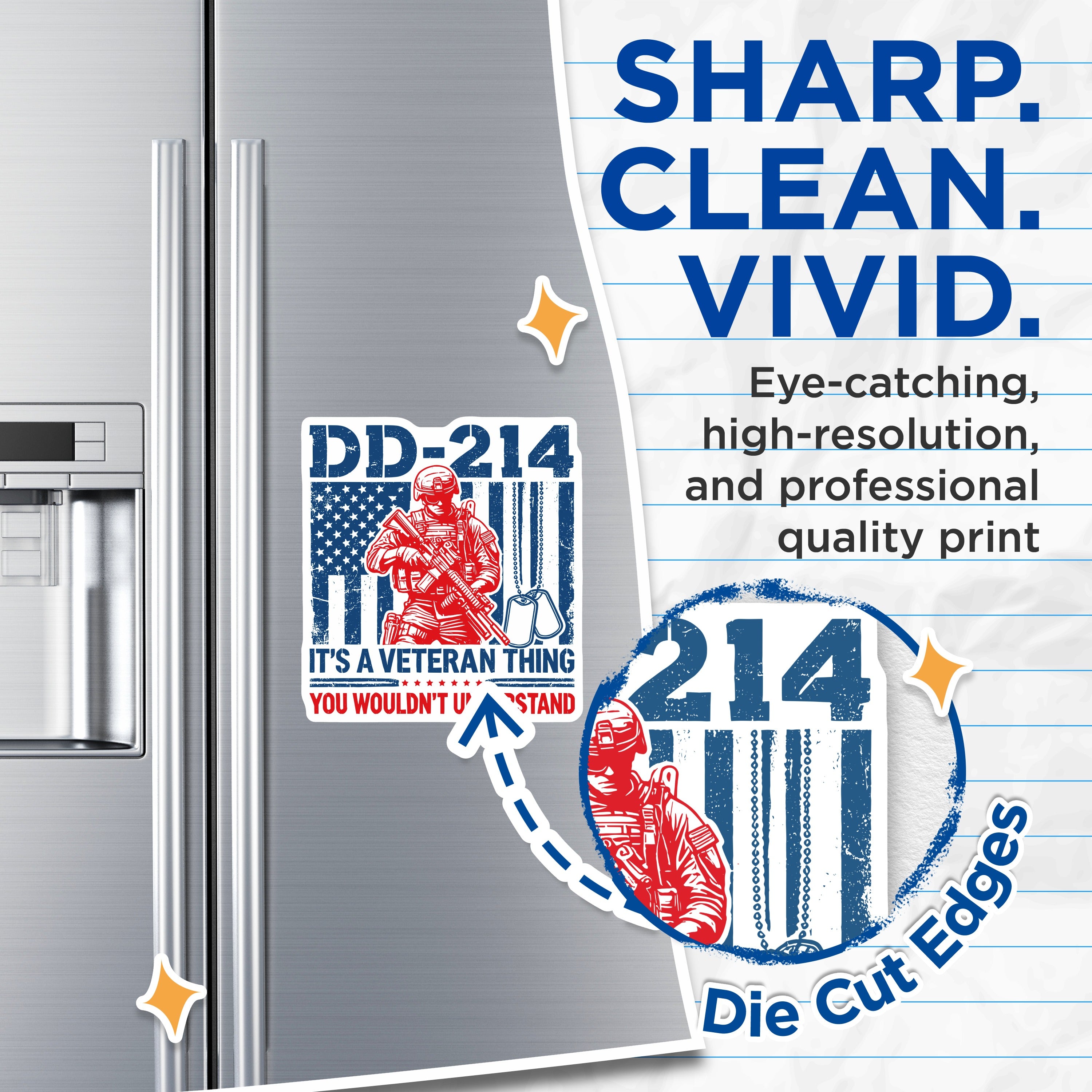 (2 Pack) DD-214 Veteran Magnets - Military Service Member - Patriotic American Flag Art - 5 Inches On Longest Side - Thick Durable Magnet - Made in USA - MAG36093