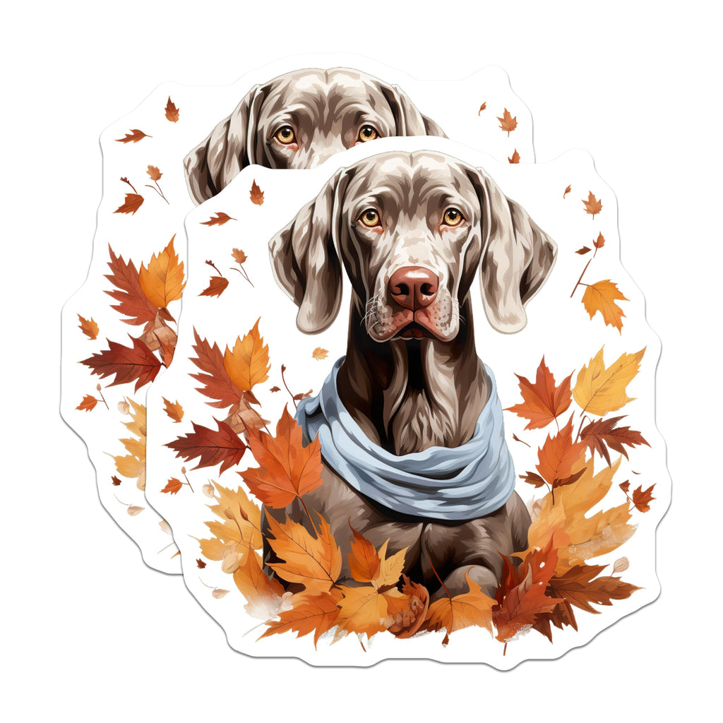 (2 Pack) Weimaraner Dog Autumn Leaves Magnets - Fall Pet Lover Decor - Canine Fridge Accent - 5 Inches On Longest Side - Thick Durable Magnet - Made in USA - MAG26118