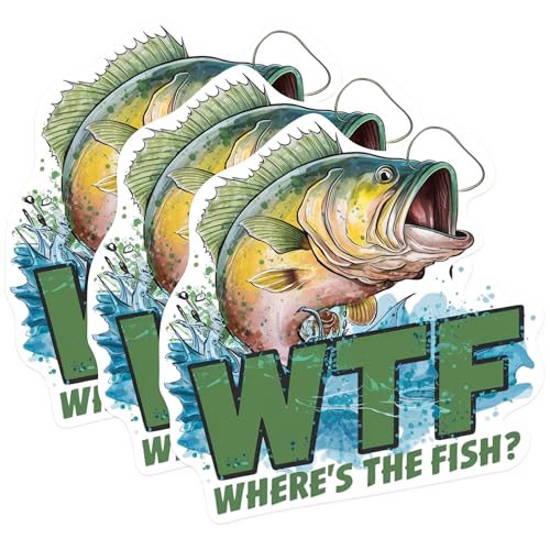 (3 Pack) WTF Where's The Fish Decals - Funny Fishing Meme - Laptop Decal - 3 Inches On Longest Side - Easy Peel & Apply - Made in USA - 3MCS0612
