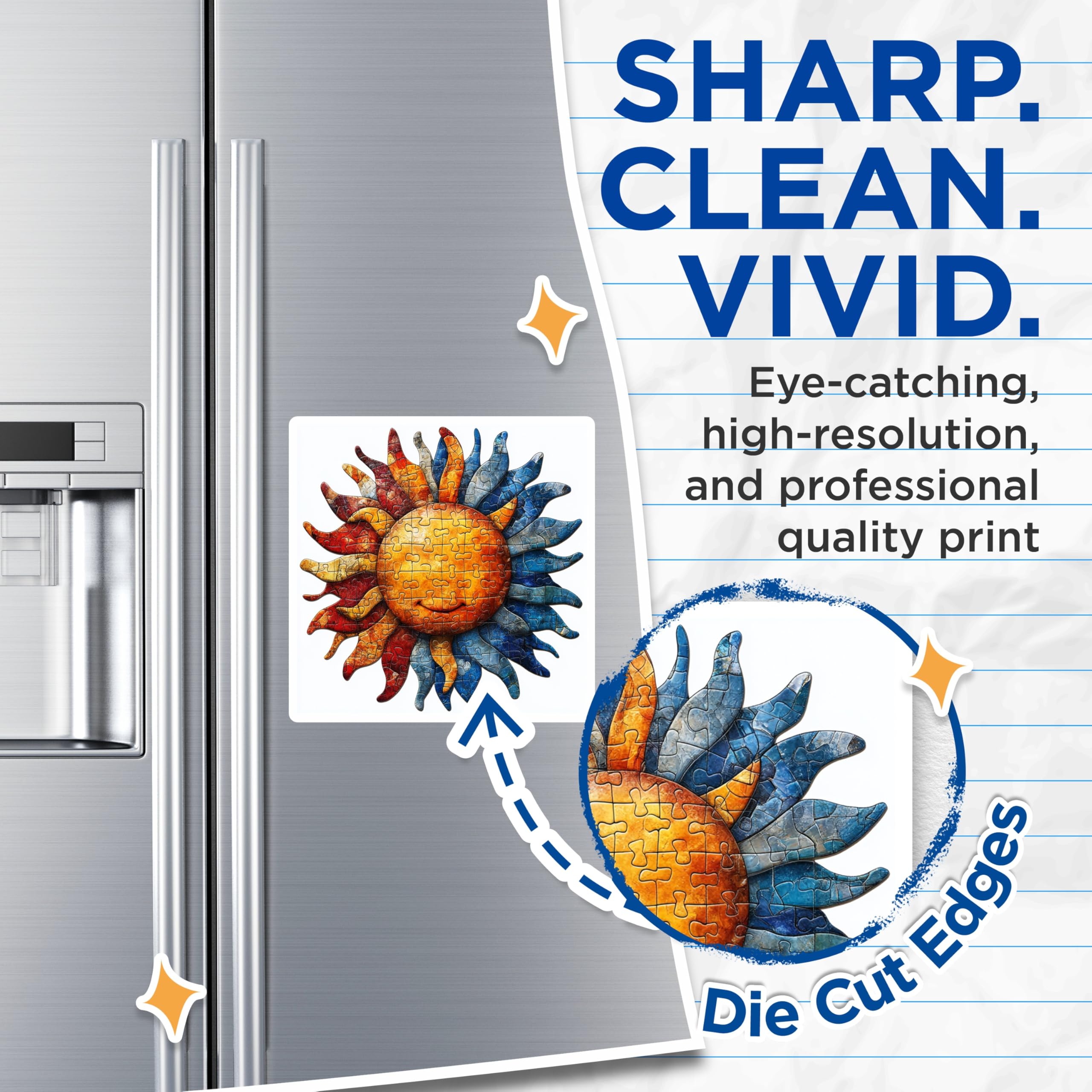 (2 Pack) Puzzle Sun Magnets - Artistic Jigsaw Decor - Whimsical Refrigerator Ornament - 5 Inches On Longest Side - Thick Durable Magnet - Made in USA - MAG23817
