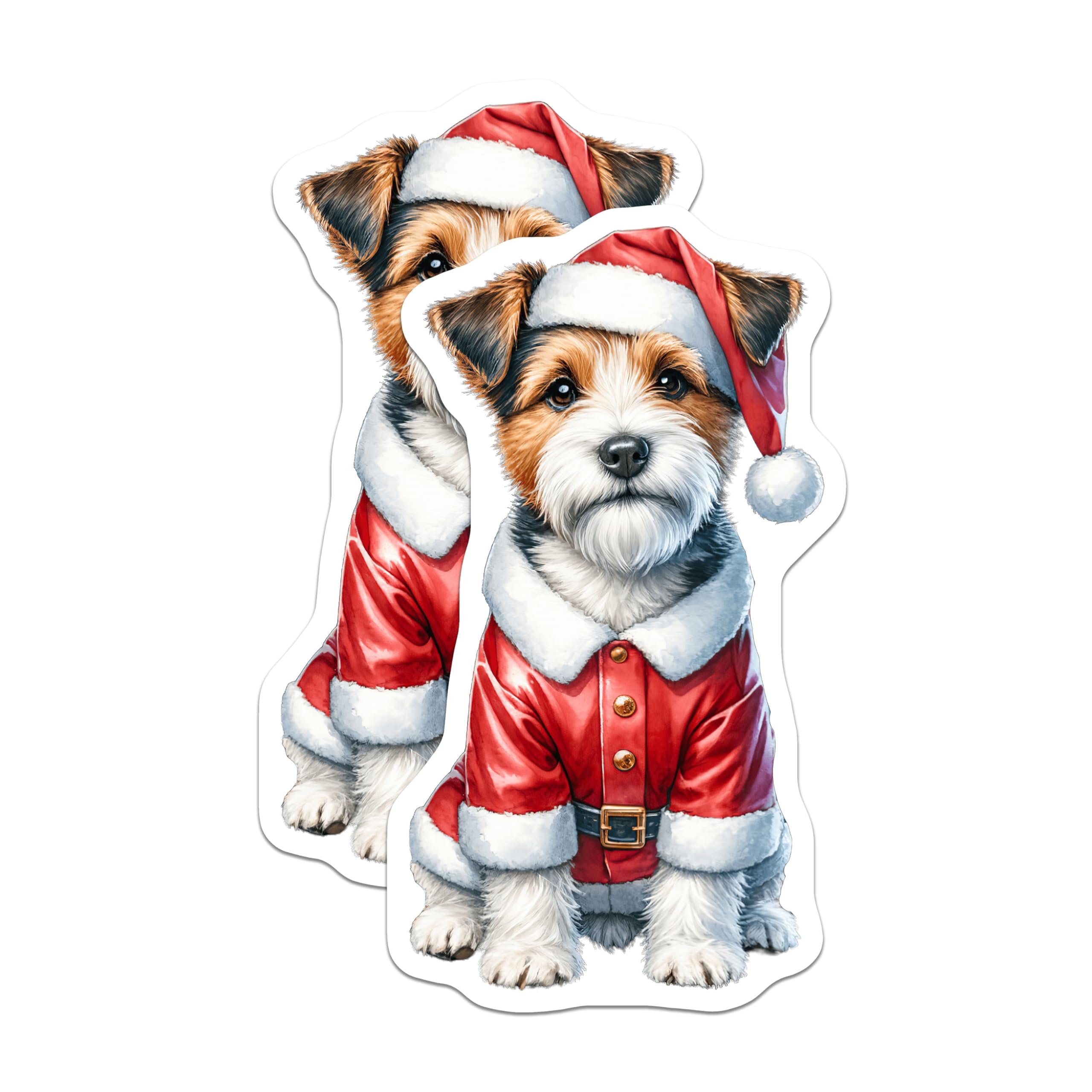 (2 Pack) Santa Dog Magnets - Christmas Pet Decor - Terrier Puppy Refrigerator Magnets - 5 Inches On Longest Side - Thick Durable Magnet - Made in USA - MAG29135