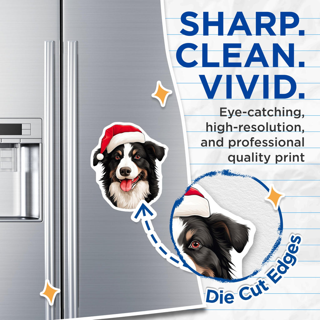 (2 Pack) Border Collie Christmas Magnets - Santa Dog Fridge Decor - Holiday Pet Decorations - 5 Inches On Longest Side - Thick Durable Magnet - Made in USA - MAG28883