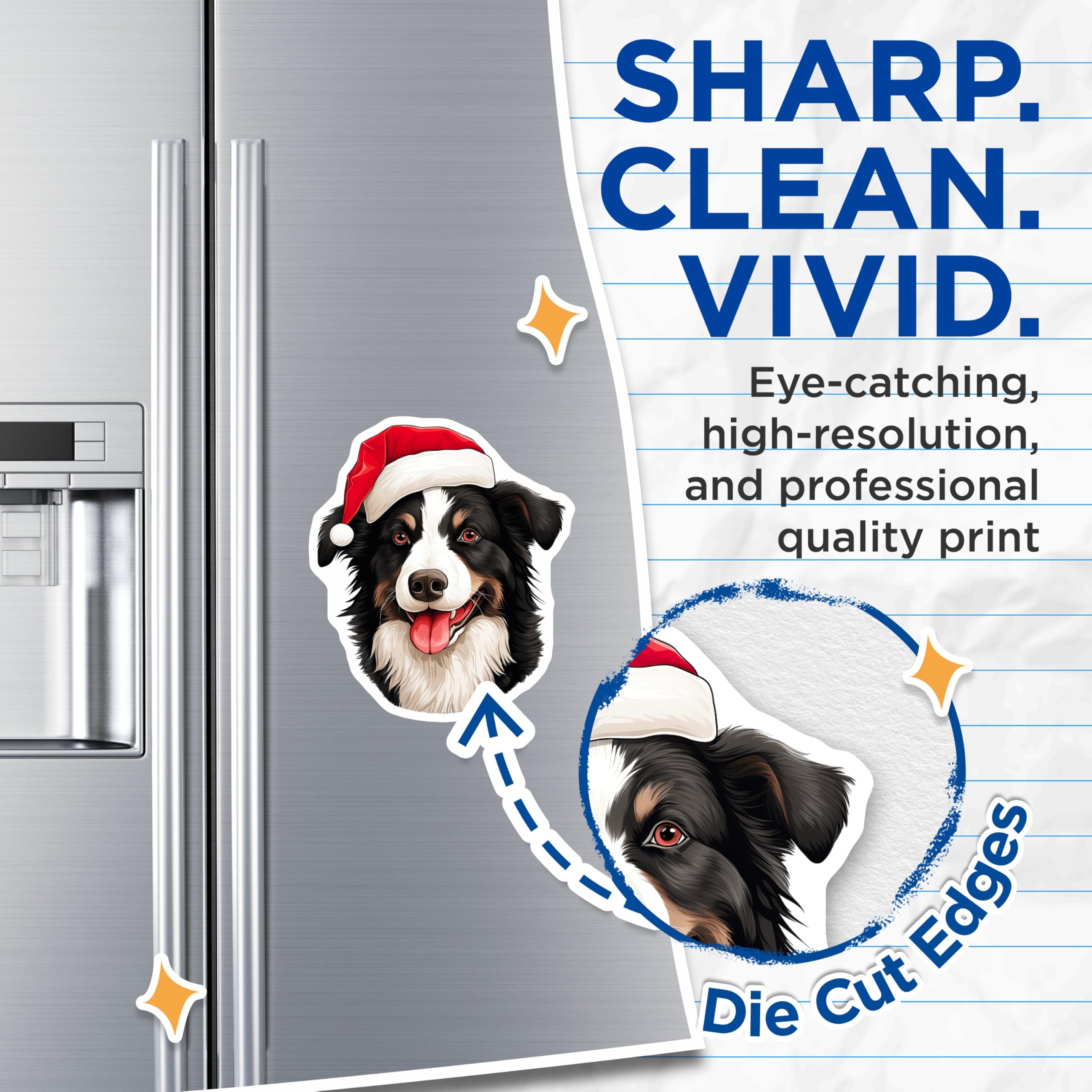 (2 Pack) Border Collie Christmas Magnets - Santa Dog Fridge Decor - Holiday Pet Decorations - 5 Inches On Longest Side - Thick Durable Magnet - Made in USA - MAG28883
