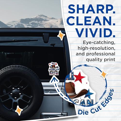 (2 Pack) All American Papa Stickers - Cowboy Hat - Star Guns - 5" On Longest Side - Sticks to Smooth Flat Surfaces - Made in USA - BMCS8498