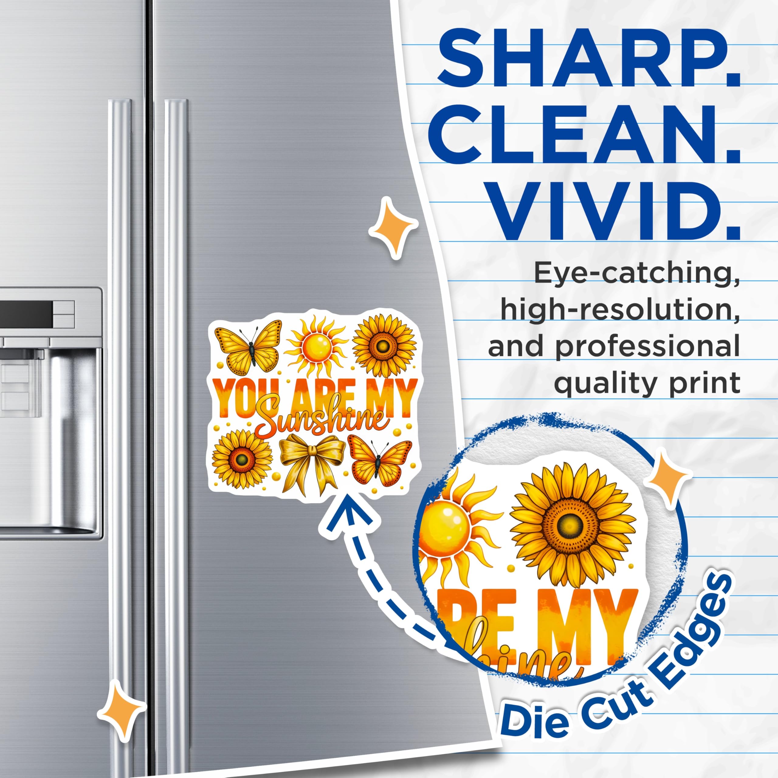 (2 Pack) You are My Sunshine Magnets - Cheerful Sunflowers Butterflies Sun - Positive Quote Affirmation Decor - 5 Inches On Longest Side - Thick Durable Magnet - Made in USA - MAG23404