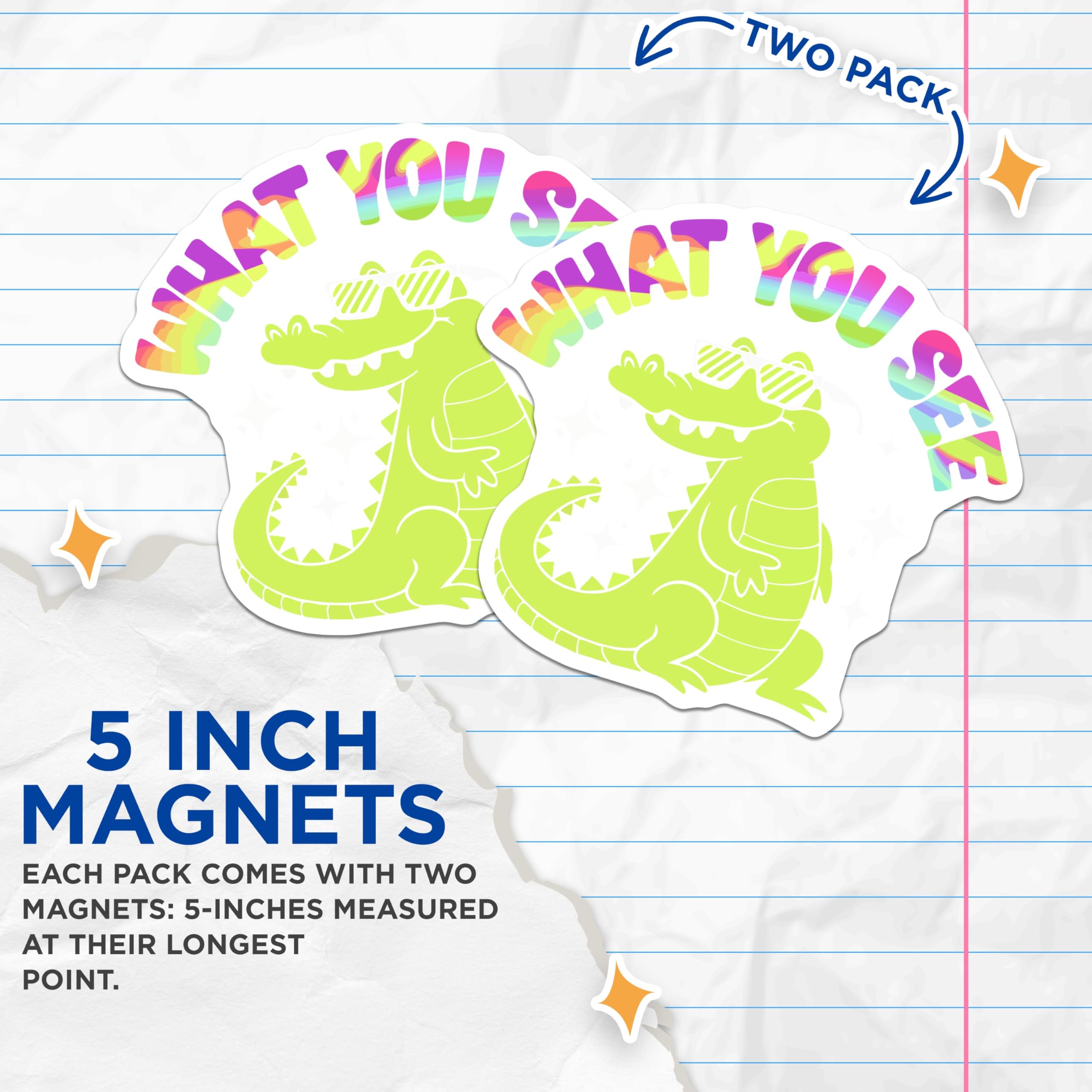 (2 Pack) Cool Alligator Magnets - Psychedelic Gator Decor - Funny Sassy Reptile Fridge Magnets - 5 Inches On Longest Side - Thick Durable Magnet - Made in USA - MAG20445