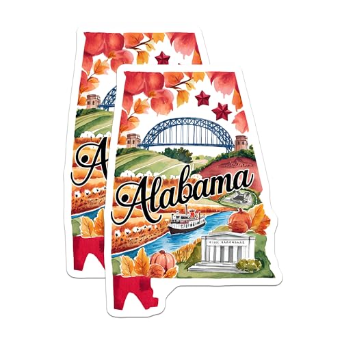 (2 Pack) Alabama State Stickers - Travel Souvenirs - Unique City Landmarks - 5" On Longest Side - Sticks to Smooth Flat Surfaces - Made in USA - BMCS6284