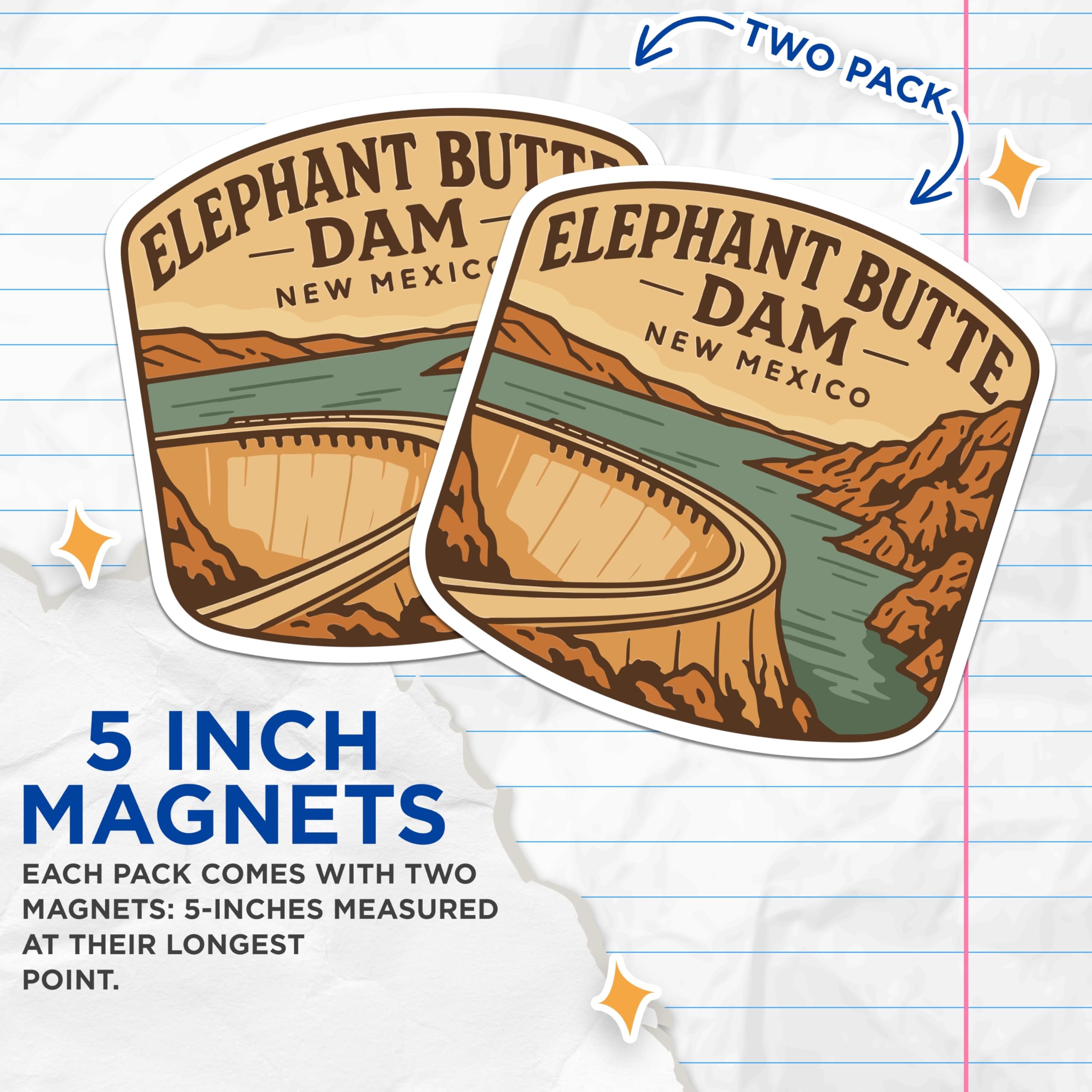(2 Pack) Elephant Butte Dam Magnets - New Mexico Souvenir - State Travel Memorabilia - 5 Inches On Longest Side - Thick Durable Magnet - Made in USA - MAG19769