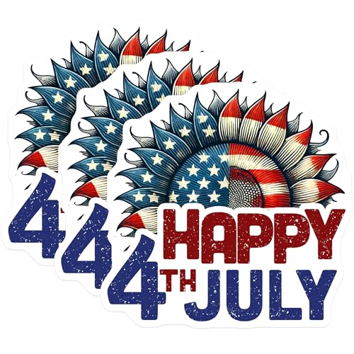 (3 Pack) Patriotic Decals - 4th of July - Sunflower Decals - 3 Inches On Longest Side - Easy Peel & Apply - Made in USA - 3MCS6636