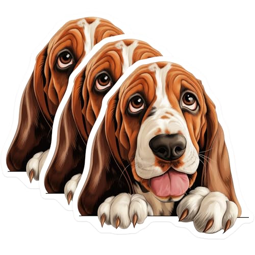 (3 Pack) Basset Hound Decals - Dog Breed Stickers - Cute Pet Laptop Stickers - 3 Inches On Longest Side - Easy Peel & Apply - Made in USA - 3MCS8616