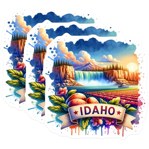 (3 Pack) Idaho Decals - Waterfall Art - Potato State Sticker- 3 Inches On Longest Side - Easy Peel & Apply - Made in USA - 3MCS5682
