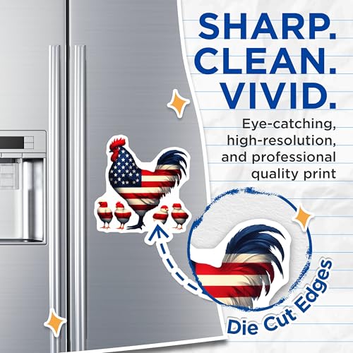 (2 Pack) American Flag Rooster Magnets - Patriotic Animal Magnets - Country Kitchen Decor - 5" On Longest Side - for Cars, Fridges, Toolboxes - Made in USA - MAG7132