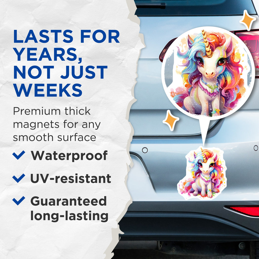 (2 Pack) Cute Rainbow Unicorn Magnets - Magical Fantasy Decor - Kids Room Aesthetic - 5 Inches On Longest Side - Thick Durable Magnet - Made in USA - MAG38960